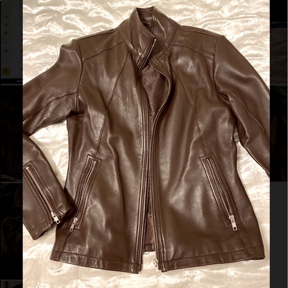 Dark brown zip leather jacket size sm - Picture 1 of 8